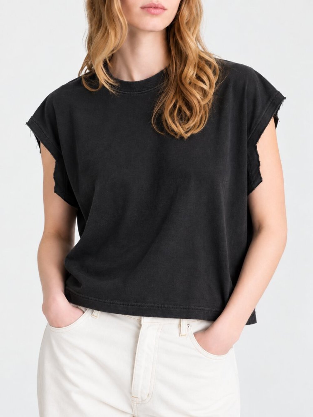 BDG Boxy Muscle Tee Black Raw Cap Sleeve Cotton T-Shirt Size XL NWOT